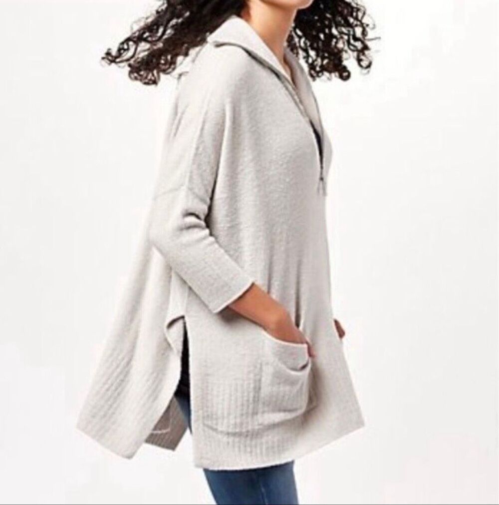 Barefoot Dreams Cozy Chic Lite Half Zip Rolled Edge Tunic fog gray 3X NEW